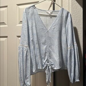 LC Lauren Conrad Light Blue Floral Tie-Front Blouse